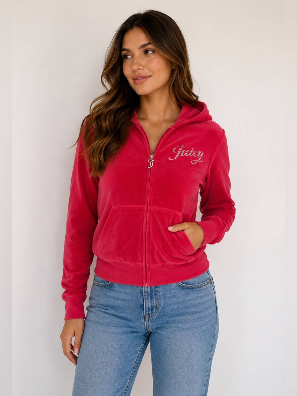 Juicy Couture Pink Velour Zip-Up Hoodie – Size M